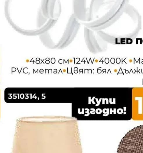 el EL LED ПОЛИЛЕЙ 2308 48x80 см 124W 4000K PVC метал бял, Практис