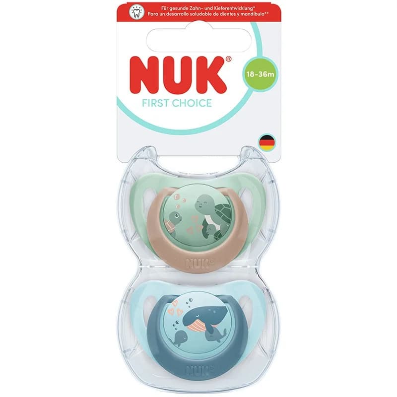 nuk Нук Биберон Залъгалка First Choice 18м+ Костенурка/Кит Момче 2 бр., cheap.bg