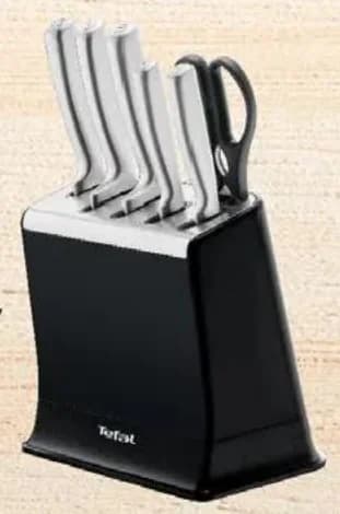 Tefal Комплект ножове с ножица и блок за съхранение EverSharp K2977S44, 7 части, Практикер