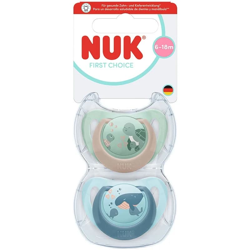 nuk Нук Биберон Залъгалка First Choice 6-18м Костенурка/Кит Момче 2 бр., cheap.bg