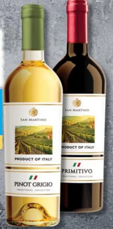 Вино Пино Гриджо или Примитиво SAN MARTINO, cheap.bg