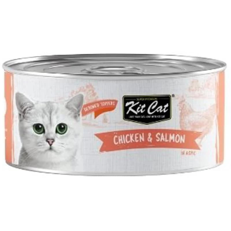 kit cat Kit Cat Храна за Котки Deboned Toppers Допълваща с Пилешко и Сьомга в Аспик 80 г, eBag