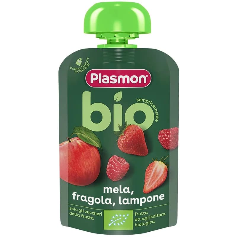 plazmon Плазмон Био Плодова Закуска Plasmon Ябълка и Ягода 6м+ 100 г, cheap.bg
