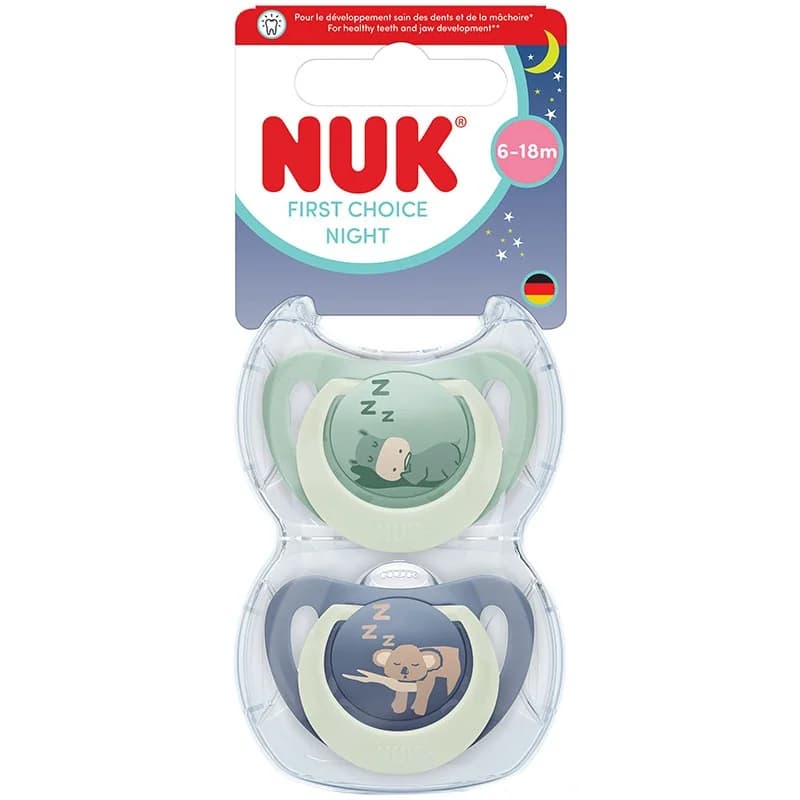 nuk Нук Биберон Залъгалка First Choice 6-18м Night Хипо/Коала Момче 2 бр., cheap.bg